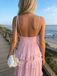 Classy Pink V-Neck Tiered Chiffon Prom Gown Sleeveless A-Line Layered Evening Dress,WGP2169