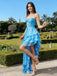 Unique Blue Strapless High-Low Prom Dress Ruffled Tiered Tulle Party Gown,WGP2214