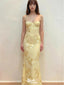 Classy Yellow Floral Embroidered Prom Dress Spaghetti Strap Corset Back Maxi Party Gown,WGP2084