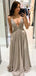 Captivating Silver V-Neck A-Line Popular Long Evening Gowns Prom Dresses, WGP225