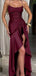 Sexy Burgundy Spaghetti Strap High Low Long Prom Dress Ideas, Evening Party Dresses,WGP1845