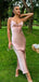 Elegant Pink Satin Slip Prom Dress Sexy Cut-Out Front Tie Midi Length Cocktail Gown,WGP2170