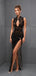 Sexy Black Halter Mermaid Side Slit Long Prom Dress Ideas, Evening Party Dresses,WGP1741
