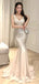 Shiny Champagne Spaghetti Strap Mermaid Long Prom Dress Ideas, Evening Party Dresses,WGP1792