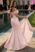 Classy Off-the-Shoulder Ruched Pink Mermaid Prom Dress with Ruffle Sleeves,WGP2199