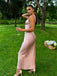 Elegant Pink Satin Slip Prom Dress Sexy Cut-Out Front Tie Midi Length Cocktail Gown,WGP2170
