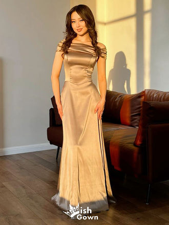 Unique Champagne Off-Shoulder Mermaid Long Prom Dress Ideas, Evening Party Dresses,WGP1817