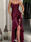 Sexy Burgundy Spaghetti Strap High Low Long Prom Dress Ideas, Evening Party Dresses,WGP1845