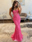 Stunning Hot Pink Lace Prom Dress Mermaid Strapless Embroidered Gown,WGP2133