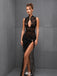 Sexy Black Halter Mermaid Side Slit Long Prom Dress Ideas, Evening Party Dresses,WGP1741