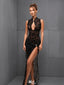 Sexy Black Halter Mermaid Side Slit Long Prom Dress Ideas, Evening Party Dresses,WGP1741