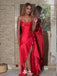 Bold Red Satin Strapless Prom Dress with High-Low Ruffled Hemline,WGP2124