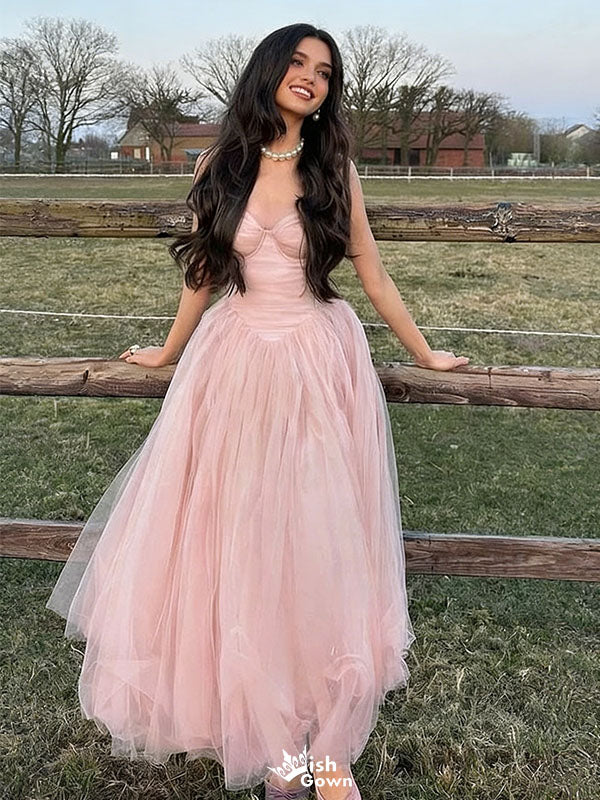 Dreamy Blush Pink Tulle Prom Gown Corset Top Sleeveless A-Line Ball Dress,WGP2189