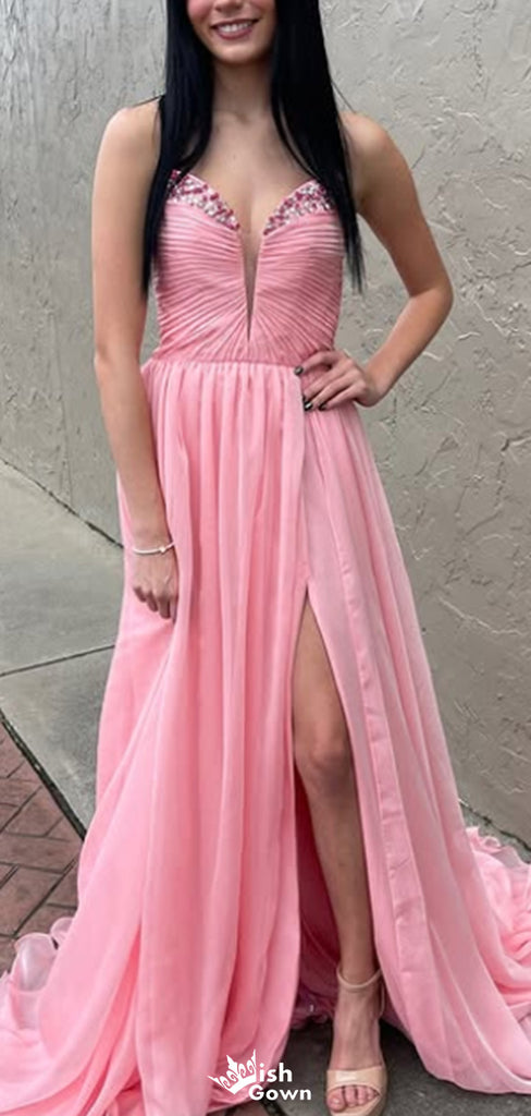 Elegant Strapless Notched A-line Long Prom Dress Ideas, Evening Party Dresses,WGP1546