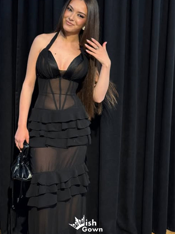 Sexy Halter V-neck Mermaid Long Prom Dress Ideas, Evening Party Dresses,WGP1554