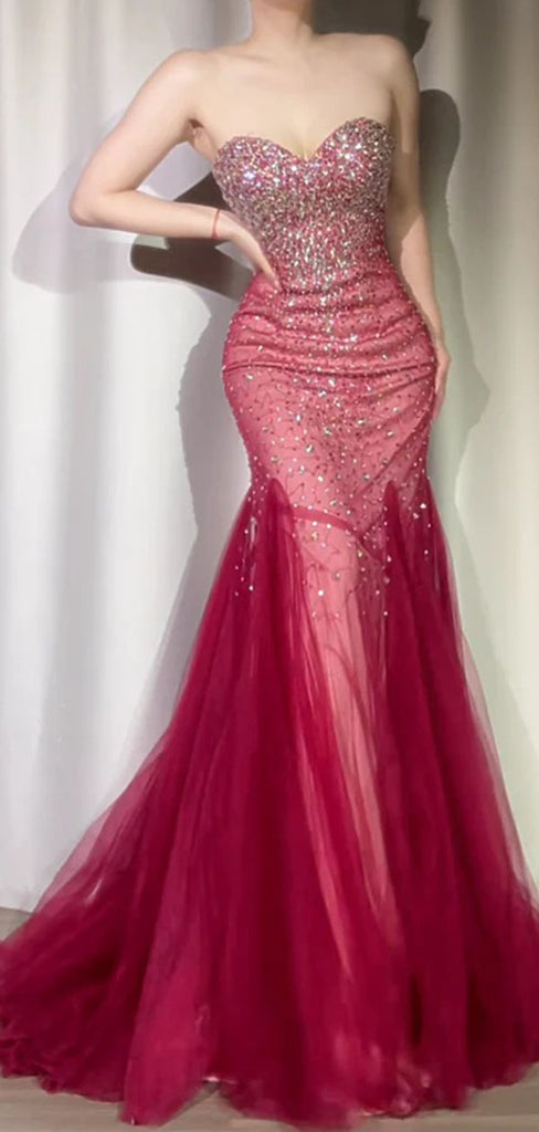 Sparkly Red Sweetheart Mermaid Long Prom Dress Ideas, Evening Party Dresses, WGP2021