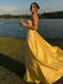 Classy Yellow Satin Prom Dress Sleeveless Corset Bodice A-Line Formal Gown,WGP2125