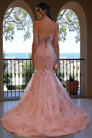 Floral Pink Sweetheart Mermaid Long Prom Dress Ideas, Evening Party Dresses, WGP2007