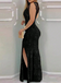 Sexy Black Halter Mermaid Side Slit Long Prom Dress Ideas, Evening Party Dresses,WGP1981