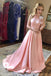 Elegant Pink High-Neck A-Line Long Prom Dress Ideas, Evening Party Dresses,WGP1846