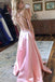 Elegant Pink High-Neck A-Line Long Prom Dress Ideas, Evening Party Dresses,WGP1846