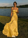 Classy Yellow Satin Prom Dress Sleeveless Corset Bodice A-Line Formal Gown,WGP2125