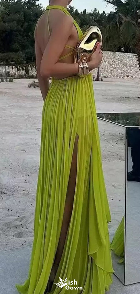 Elegant Halter Unique A-line Long Prom Dress Ideas, Evening Party Dresses,WGP1156