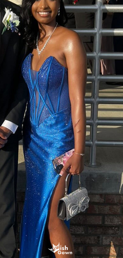 Sexy Strapless V-neck Mermaid Long Prom Dress Ideas, Evening Party Dresses,WGP1617