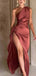 Elegant One-Shoulder Mermaid Side Slit Long Prom Dress Ideas, Evening Party Dresses , WGP1591