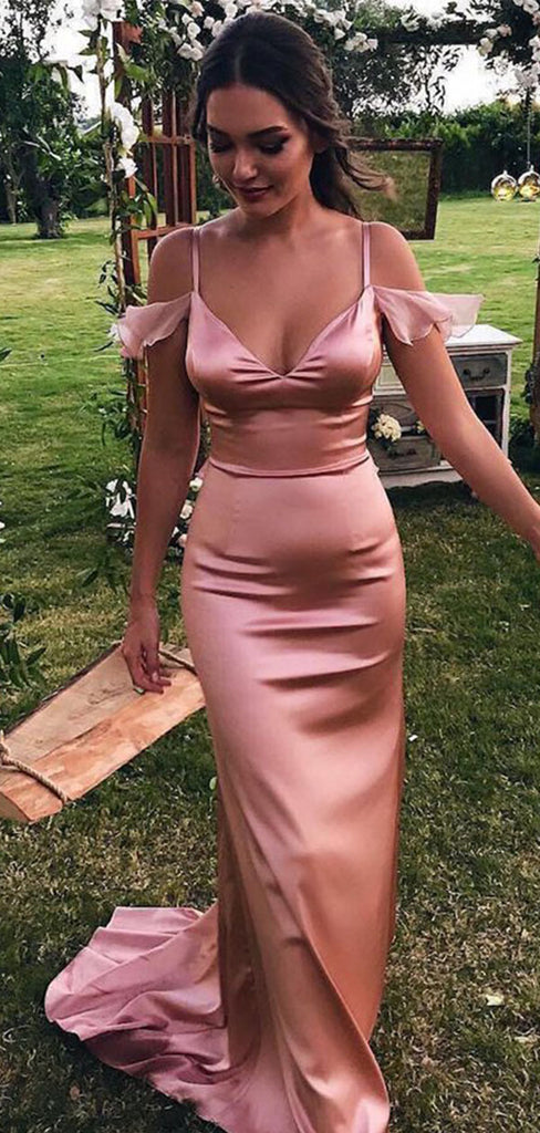 Elegant Pink Spaghetti Strap Mermaid Long Prom Dress Ideas, Evening Party Dresses,WGP1794