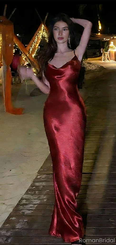 Classy Red Satin Strapless Prom Dress Sleek Backless Maxi Party Gown,WGP2156