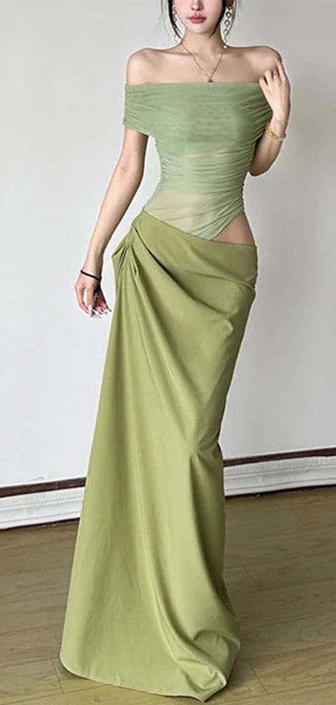 Unique Green Off-Shoulder Mermaid Long Prom Dress Ideas, Evening Party Dresses,WGP1732
