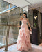 Modern Pale Pink Ruffle Prom Dress Strapless Tiered Tulle Party Gown,WGP2135
