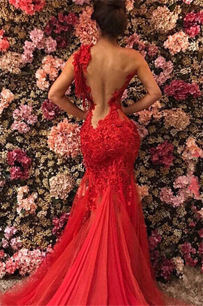 Unique Red Mermaid Lace Long Prom Dress Ideas, Evening Party Dresses,WGP1887