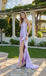Modern Lavender Satin Prom Dress Beaded Sweetheart Neck Side Slit Ruched Formal Gown,WGP2055