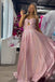 Elegant Pink Spaghetti Strap A-Line Side Slit Long Prom Dress Ideas, Evening Party Dresses,WGP1646