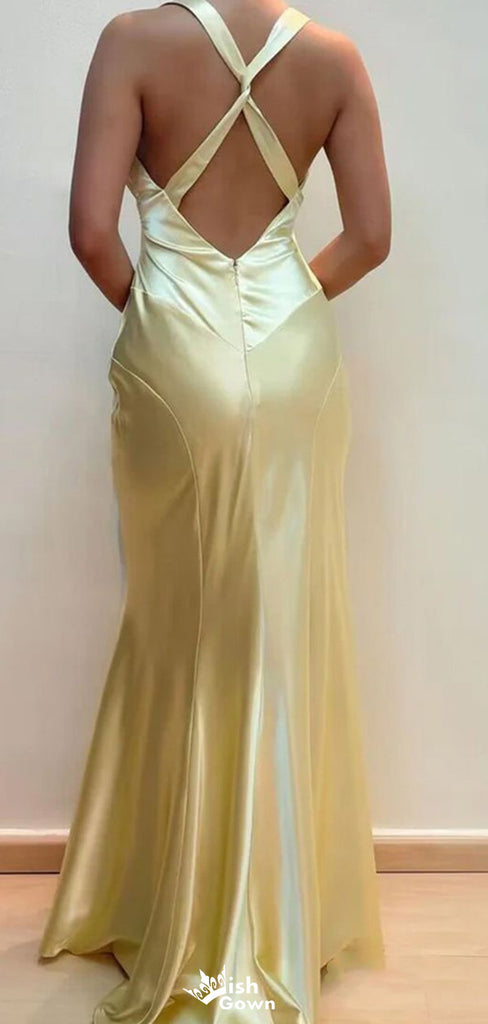 Sexy V-neck Criss-Cross Mermaid  Long Prom Dress Ideas, Evening Party Dresses,WGP1099