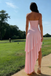 Pink Strapless High Low Prom Dress Unique Ruffle Chiffon Party Formal Dresses,WGP2073