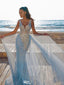 Sparkly Blue V-Neck Mermaid Long Prom Dress Ideas, Evening Party Dresses,WGP1967