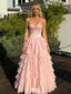 Unique Blush Pink Tiered Ruffle Prom Dress Strapless Boned Corset Tulle Ball Gown Skirt,WGP2087