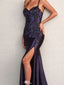 Sexy Blue Spaghetti Strap Sleeveless Mermaid Side Slit Long Prom Dress Ideas, Evening Party Dresses , WGP1891