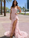 Unique Pink Sequin Strapless Prom Gown High Slit Ruffle Mermaid Formal Dress,WGP2180