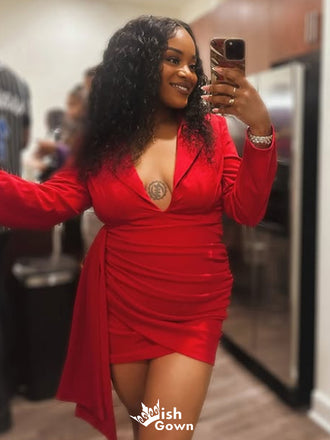 Elegant Long Sleeves V-neck Sheath Short Mini Homecoming Dress,EPT487