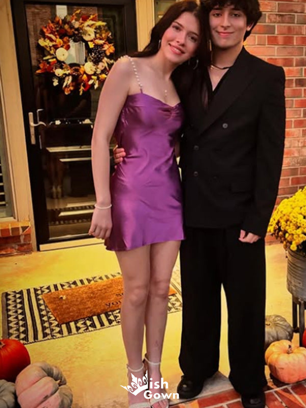 Elegant Spaghetti Strap Sheath Short Mini Homecoming Dress,EPT488