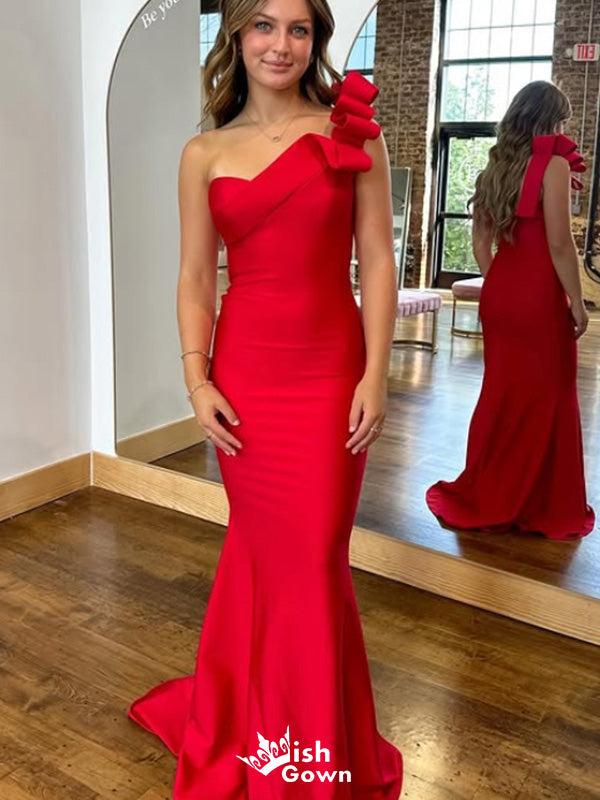 Elegant One-shoulder Mermaid Long Prom Dress Ideas, Evening Party Dresses,WGP1625