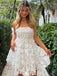 Elegant Strapless Square Lace A-line Mini Homecoming Dress,EPT322