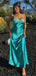 Fancy Teal Blue Satin Spaghetti-Strap Prom Dress with Side Slit,WGP2127