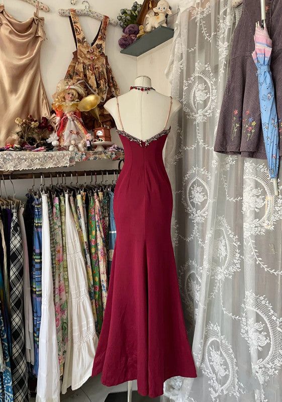 Elegant Red Spaghetti Strap Mermaid Long Prom Dress Ideas, Evening Party Dresses,WGP1669