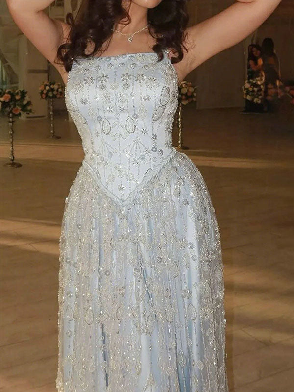 Shiny Blue Spaghetti Strap Mermaid Long Prom Dress Ideas, Evening Party Dresses,WGP1782