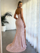 Sparkly Pink Sequin High Slit Prom Gown Strapless Ruched Formal Evening Dress,WGP2166